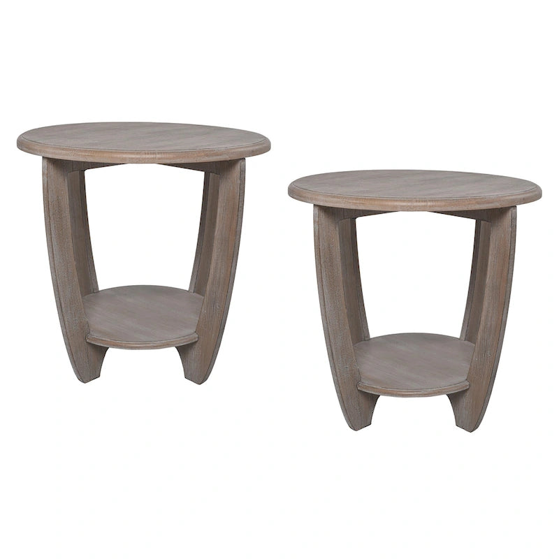COZAYH Set of 2 Rustic Farmhouse end Table with Storage Shelf, French Country Accent Side Table , Vintage Grey Finish
