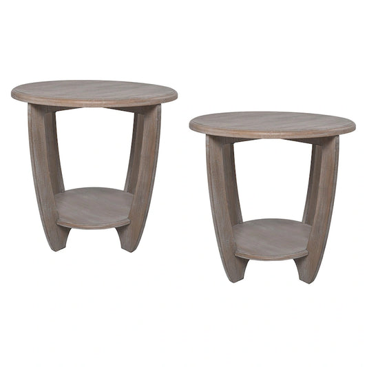 COZAYH Set of 2 Rustic Farmhouse end Table with Storage Shelf, French Country Accent Side Table , Vintage Grey Finish