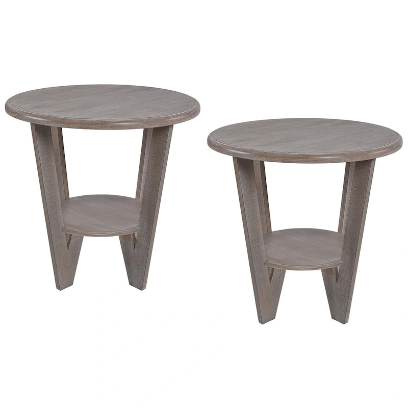 COZAYH Set of 2 Rustic Farmhouse end Table with Storage Shelf, French Country Accent Side Table , Vintage Grey Finish