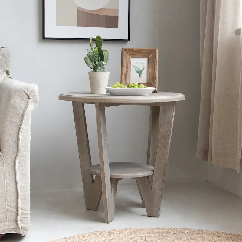 COZAYH Set of 2 Rustic Farmhouse end Table with Storage Shelf, French Country Accent Side Table , Vintage Grey Finish