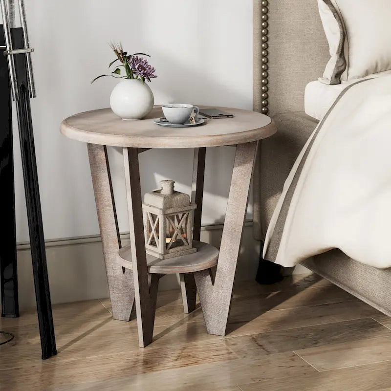 COZAYH Set of 2 Rustic Farmhouse end Table with Storage Shelf, French Country Accent Side Table , Vintage Grey Finish