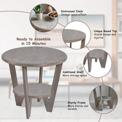 COZAYH Set of 2 Rustic Farmhouse end Table with Storage Shelf, French Country Accent Side Table , Vintage Grey Finish