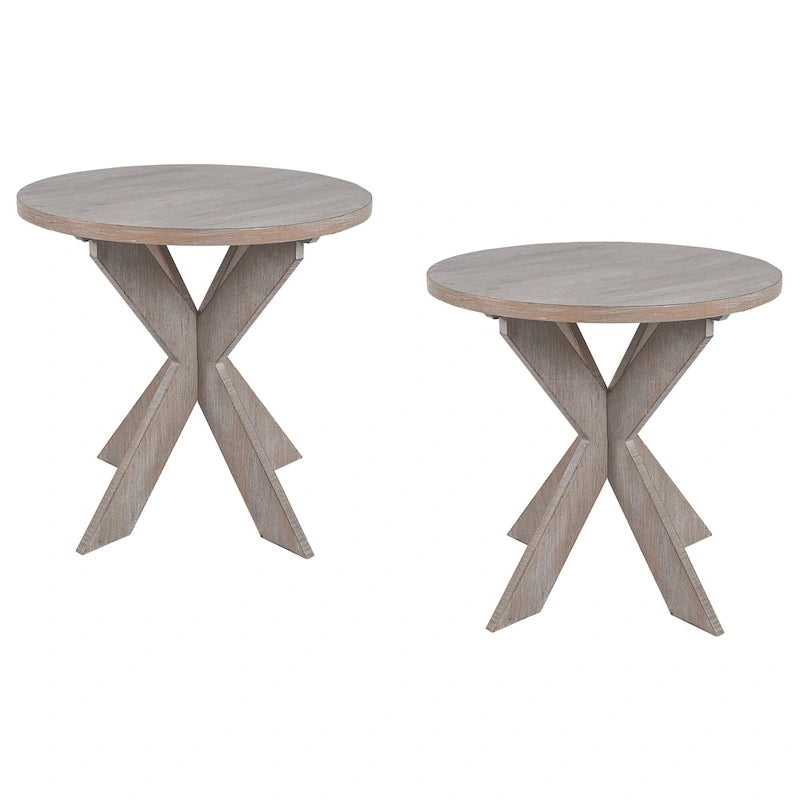 COZAYH Set of 2 Rustic Farmhouse end Table with Storage Shelf, French Country Accent Side Table , Vintage Grey Finish