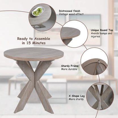 COZAYH Set of 2 Rustic Farmhouse end Table with Storage Shelf, French Country Accent Side Table , Vintage Grey Finish