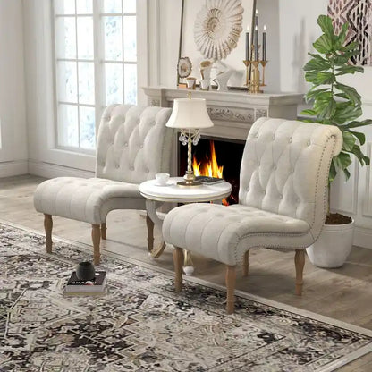 Upholstered Accent Lounge Chair for Bedroom Living Room Armless Slipper Chair with Wood Legs