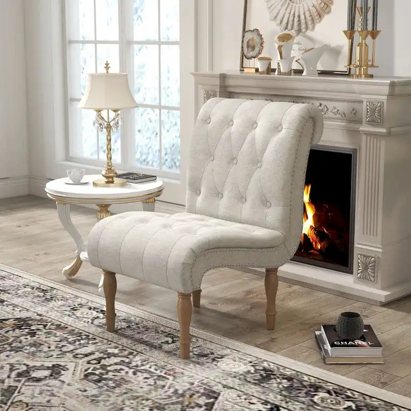 Upholstered Accent Lounge Chair for Bedroom Living Room Armless Slipper Chair with Wood Legs