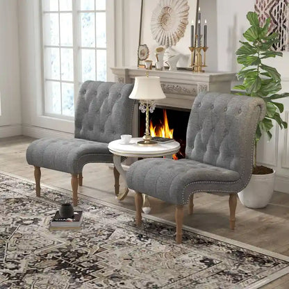 Upholstered Accent Lounge Chair for Bedroom Living Room Armless Slipper Chair with Wood Legs