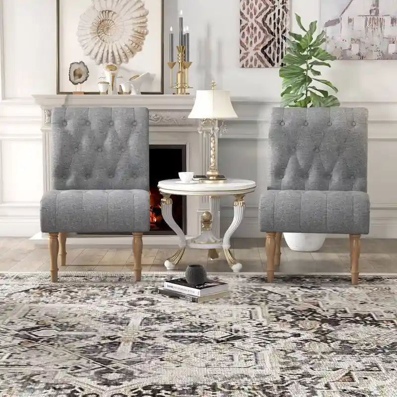 Upholstered Accent Lounge Chair for Bedroom Living Room Armless Slipper Chair with Wood Legs