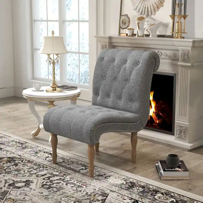 Upholstered Accent Lounge Chair for Bedroom Living Room Armless Slipper Chair with Wood Legs