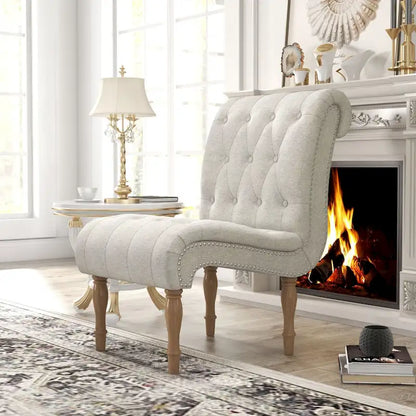 Upholstered Accent Lounge Chair for Bedroom Living Room Armless Slipper Chair with Wood Legs
