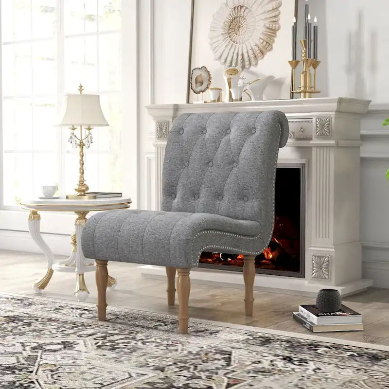 Upholstered Accent Lounge Chair for Bedroom Living Room Armless Slipper Chair with Wood Legs