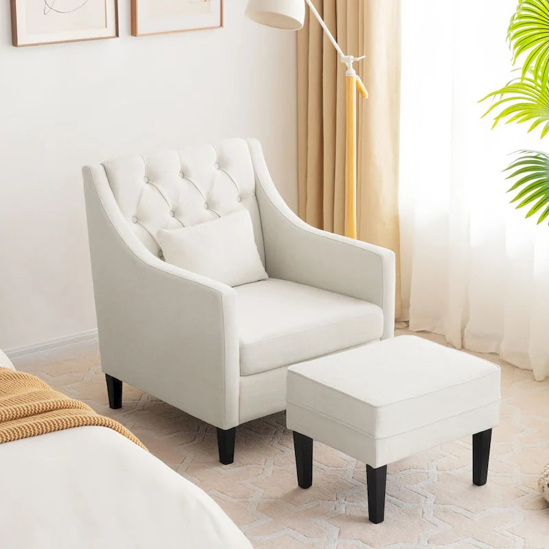 HUIMO Arm Chair Comfy Club Chair with Ottoman and Pillow