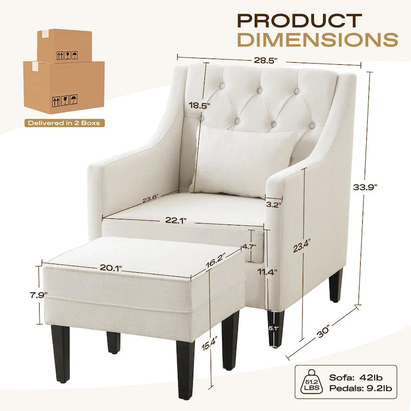 HUIMO Arm Chair Comfy Club Chair with Ottoman and Pillow