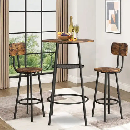 3-Piece Bar Table Set for 2, 2-Tier Round Bistro Dining Table Set