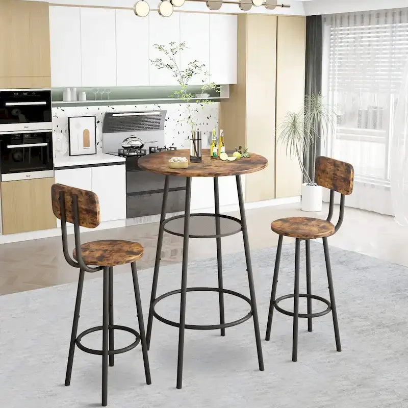 3-Piece Bar Table Set for 2, 2-Tier Round Bistro Dining Table Set