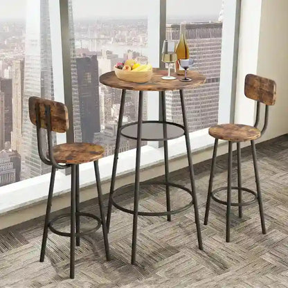 3-Piece Bar Table Set for 2, 2-Tier Round Bistro Dining Table Set