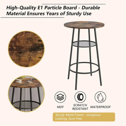 3-Piece Bar Table Set for 2, 2-Tier Round Bistro Dining Table Set
