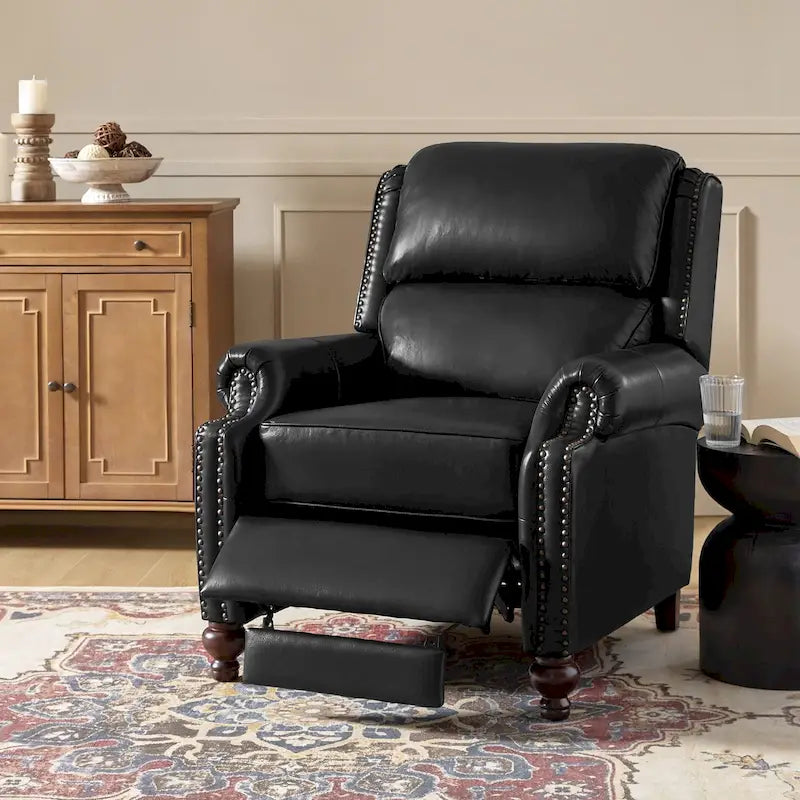 Gabriela Mid-Century Modern Genuine Leather Recliner with Tapered Block Feet by HULALA HOME