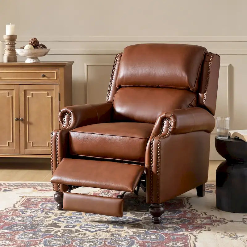 Gabriela Mid-Century Modern Genuine Leather Recliner with Tapered Block Feet by HULALA HOME