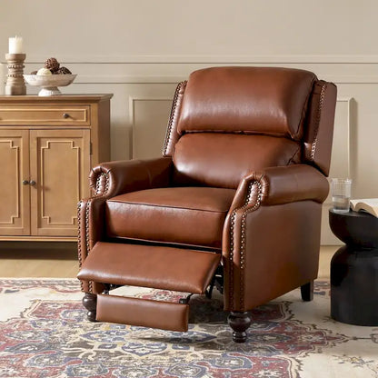 Gabriela Mid-Century Modern Genuine Leather Recliner with Tapered Block Feet by HULALA HOME