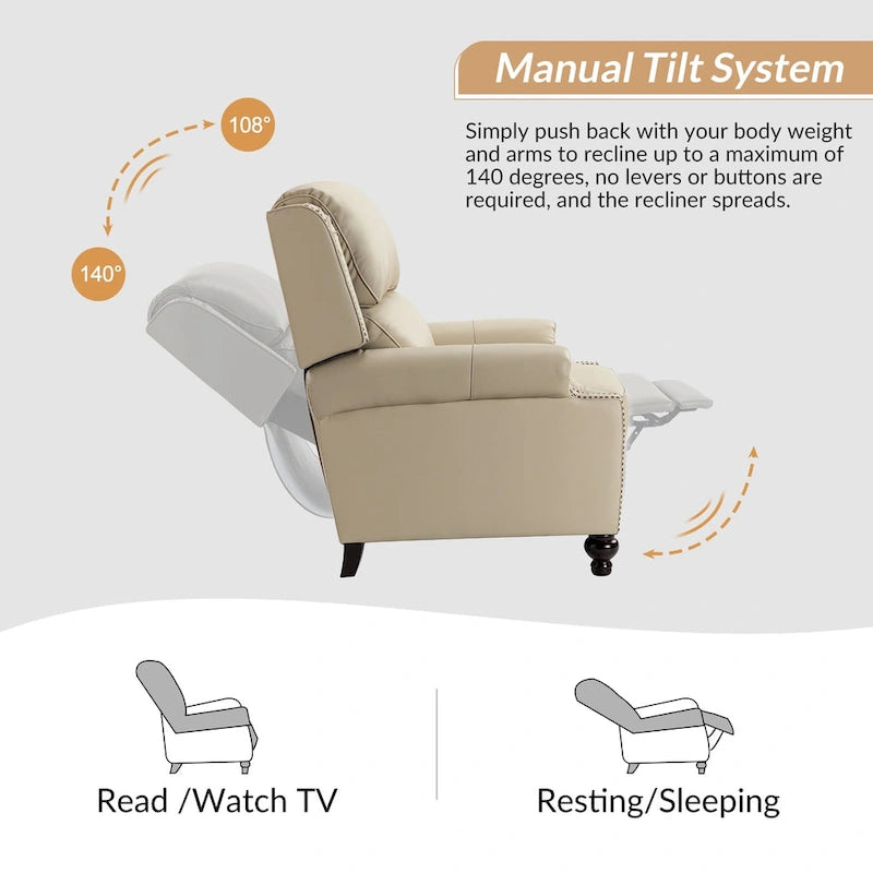 Gabriela Mid-Century Modern Genuine Leather Recliner with Tapered Block Feet by HULALA HOME