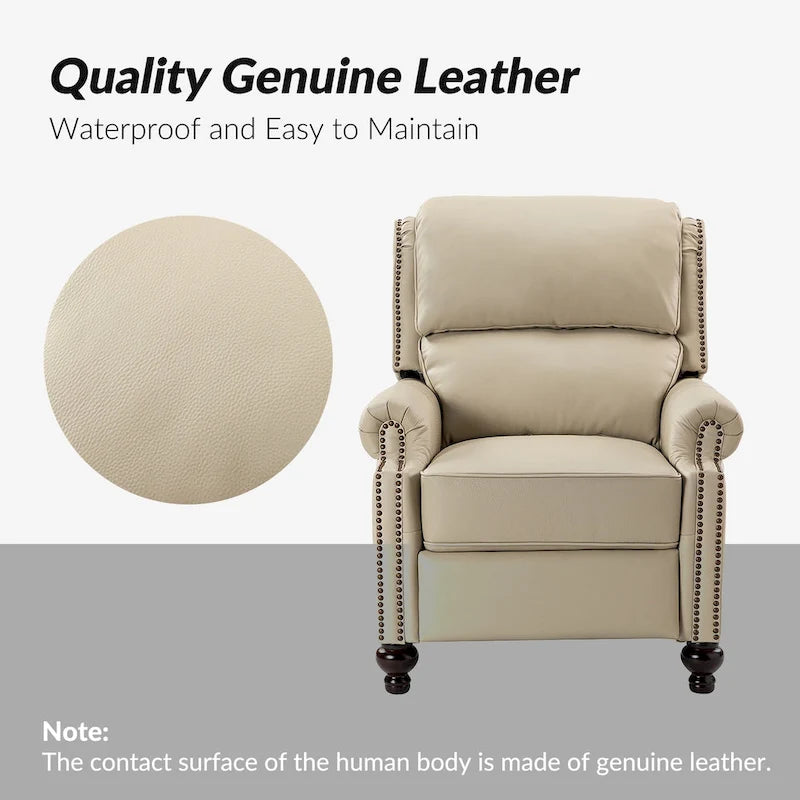 Gabriela Mid-Century Modern Genuine Leather Recliner with Tapered Block Feet by HULALA HOME