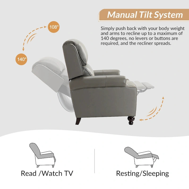 Gabriela Mid-Century Modern Genuine Leather Recliner with Tapered Block Feet by HULALA HOME