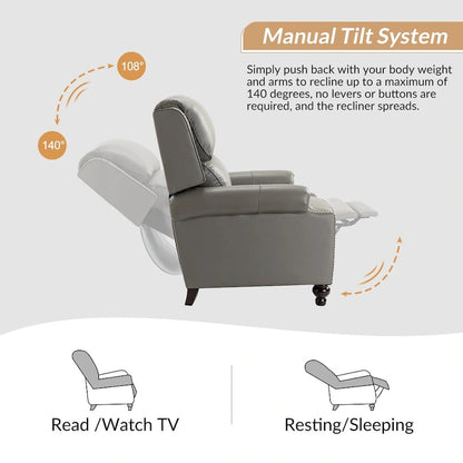 Gabriela Mid-Century Modern Genuine Leather Recliner with Tapered Block Feet by HULALA HOME