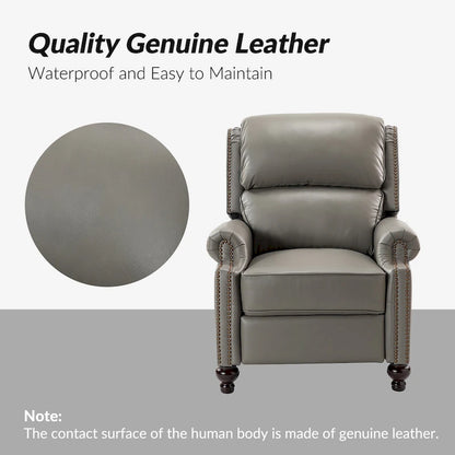 Gabriela Mid-Century Modern Genuine Leather Recliner with Tapered Block Feet by HULALA HOME