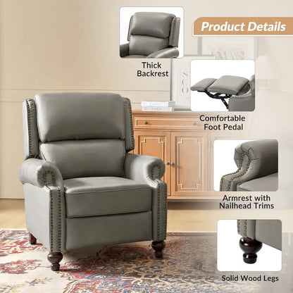 Gabriela Mid-Century Modern Genuine Leather Recliner with Tapered Block Feet by HULALA HOME