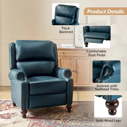 Gabriela Mid-Century Modern Genuine Leather Recliner with Tapered Block Feet by HULALA HOME