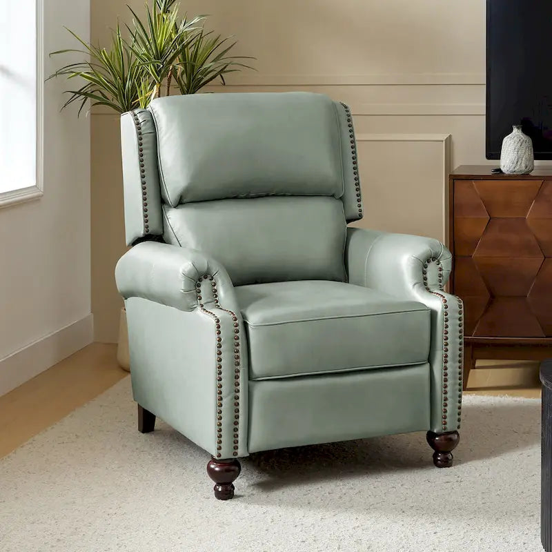 Gabriela Mid-Century Modern Genuine Leather Recliner with Tapered Block Feet by HULALA HOME