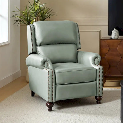 Gabriela Mid-Century Modern Genuine Leather Recliner with Tapered Block Feet by HULALA HOME