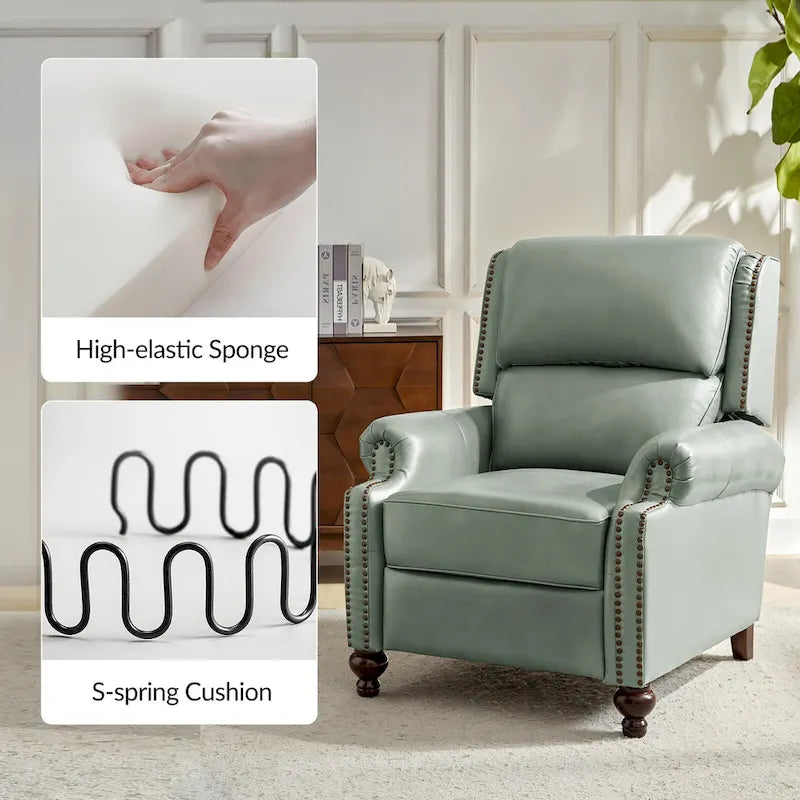 Gabriela Mid-Century Modern Genuine Leather Recliner with Tapered Block Feet by HULALA HOME