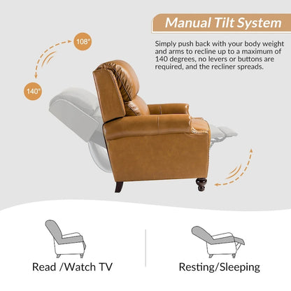 Gabriela Mid-Century Modern Genuine Leather Recliner with Tapered Block Feet by HULALA HOME