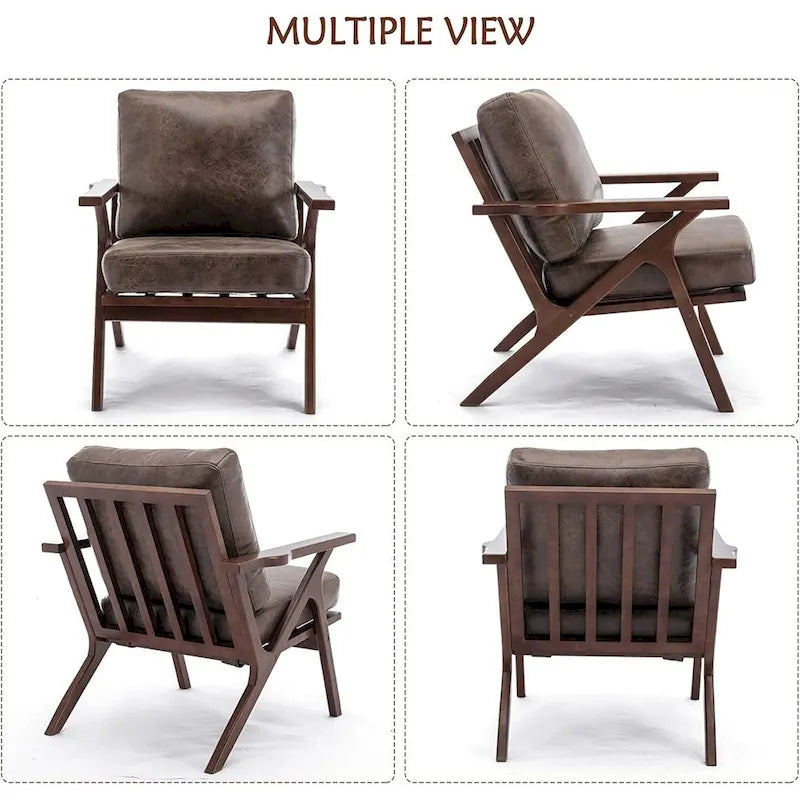 Ebello Upholstered Leather Accent Armhair with Solid Wood Frame and Removable Cushions