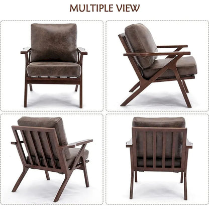 Ebello Upholstered Leather Accent Armhair with Solid Wood Frame and Removable Cushions