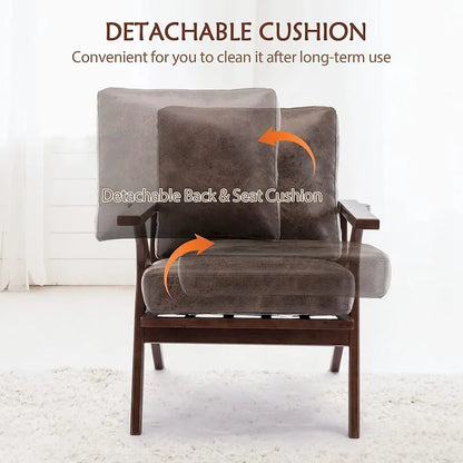 Ebello Upholstered Leather Accent Armhair with Solid Wood Frame and Removable Cushions