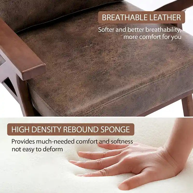 Ebello Upholstered Leather Accent Armhair with Solid Wood Frame and Removable Cushions