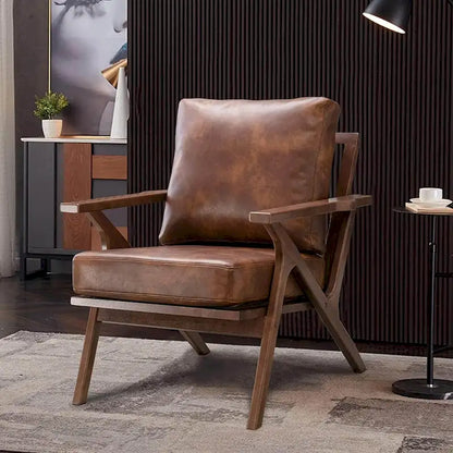 Ebello Upholstered Leather Accent Armhair with Solid Wood Frame and Removable Cushions