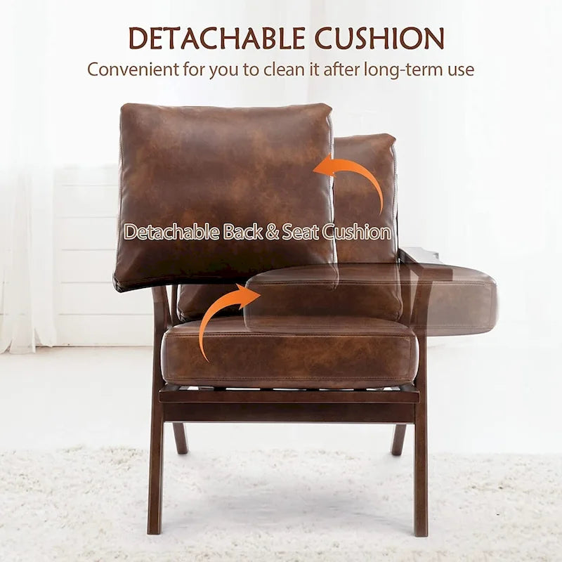 Ebello Upholstered Leather Accent Armhair with Solid Wood Frame and Removable Cushions