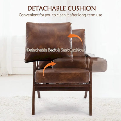 Ebello Upholstered Leather Accent Armhair with Solid Wood Frame and Removable Cushions