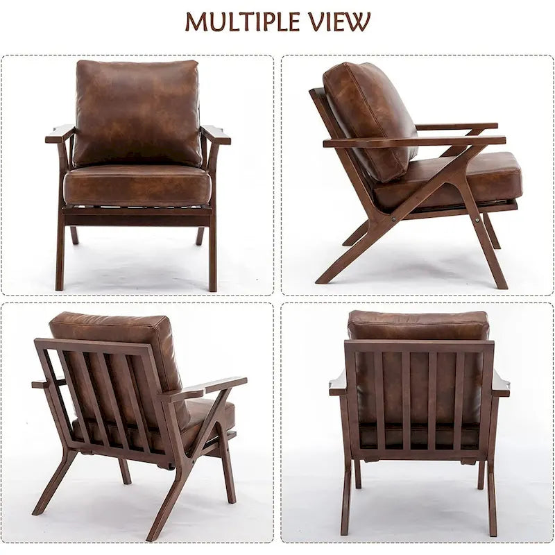 Ebello Upholstered Leather Accent Armhair with Solid Wood Frame and Removable Cushions