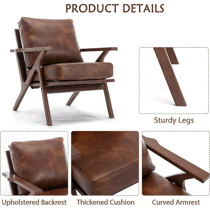 Ebello Upholstered Leather Accent Armhair with Solid Wood Frame and Removable Cushions