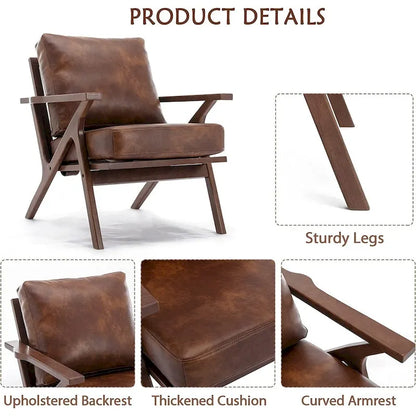 Ebello Upholstered Leather Accent Armhair with Solid Wood Frame and Removable Cushions