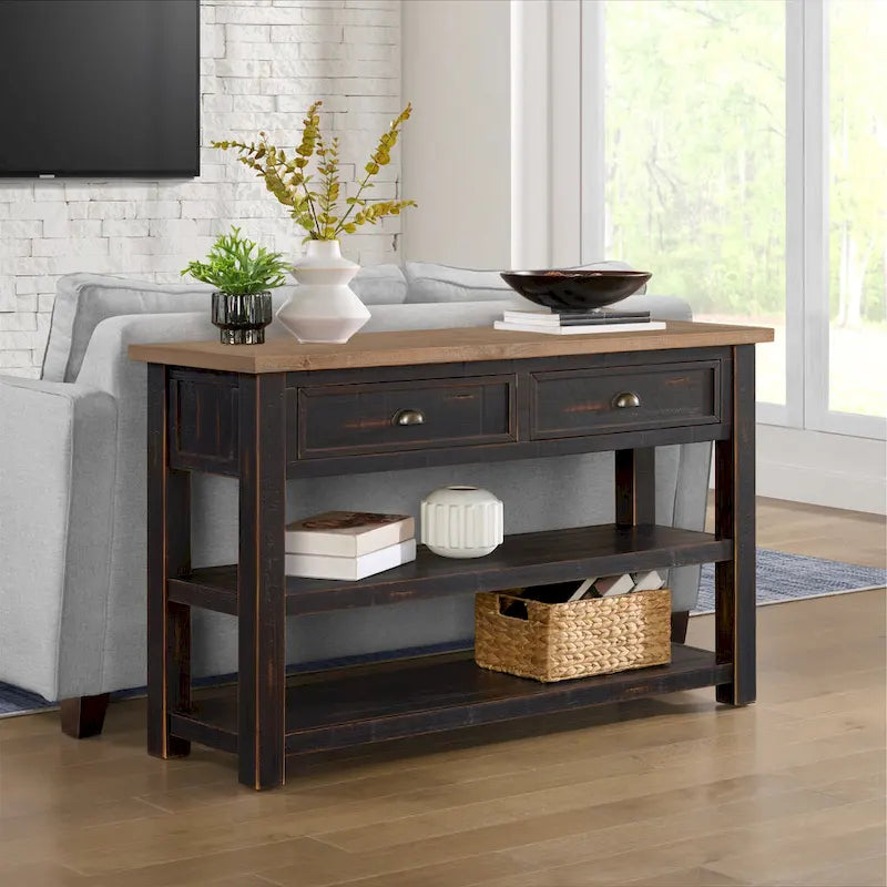 The Gray Barn Downington Solid Wood 2-Drawer Sofa Console Table