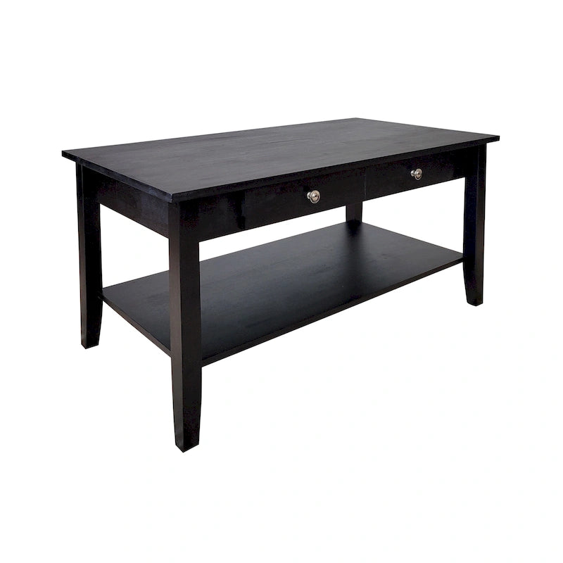 Solid Acacia Coffee Table with Drawer & Bottom Shelf