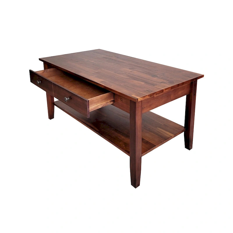 Solid Acacia Coffee Table with Drawer & Bottom Shelf