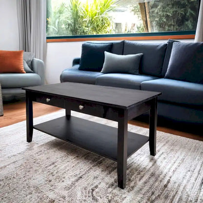 Solid Acacia Coffee Table with Drawer & Bottom Shelf
