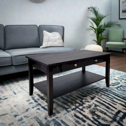 Solid Acacia Coffee Table with Drawer & Bottom Shelf